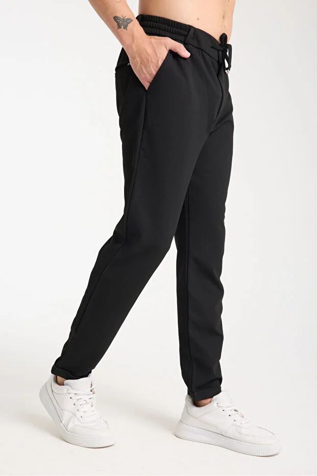 Erkek Pantolon Bel Lastikli Likralı Paça Katlamalı Jogger Stil